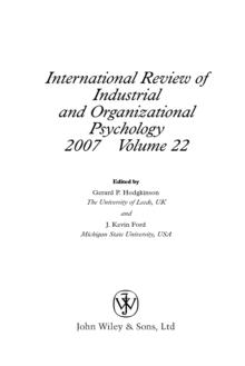 International Review of Industrial and Organizational Psychology 2007, Volume 22