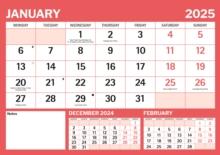 Red & Black Large Boldtype Landscape A4 Calendar 2025