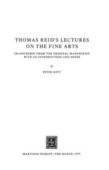 Thomas Reid's Lectures on the Fine Arts : Transcribed from the Original Manuscript, with an Introduction and Notes