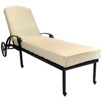 Cast Aluminium Sun Lounger Recliner With Beige Cushion - Black