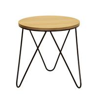 Round Wood & Metal Hairpin Industrial Bed Side Table