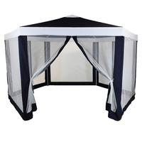 Hexagonal Gazebo With Mesh Sides Blue/Beige Showerproof