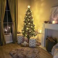 Green Fibre Optic Christmas Tree 3ft - 7ft with Berries, Cones and Warm White LED Stars, 5FT