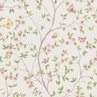 Blomstermala Butterfly Trail Wallpaper Pink Green Beige White Galerie 51026