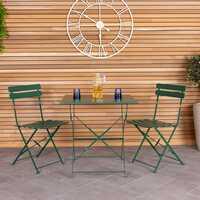 Square Folding Metal Bistro Set Green Patio Garden Outdoor