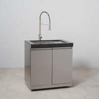 Draco Grills Stainless Steel Double Large Sink Cabinet with Glass Washer and Granite Top