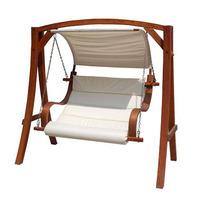 2-3 Seater Larch Wooden Garden Outdoor Swing Seat Hammock Cream Canopy 1.9M