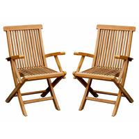 Pair Of Solid Wooden Teak Garden Outdoor Folding Arm Chairs