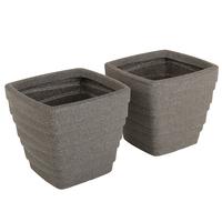 Pair Of Trojan Square Granite Planters (Dia. 33cm) Grey Plastic