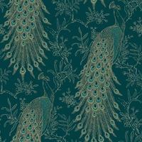 Pandore Peacock Wallpaper Teal / Gold Rasch 405804