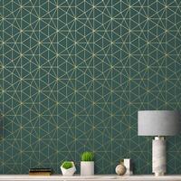 Metro Prism Geometric Triangle Wallpaper - Emerald Green and Gold - WOW037