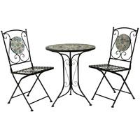 3 Piece Wrought Iron Mosaic Bistro Set Table and 2 Chairs