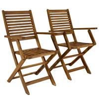 Acacia Wooden Pair Of Foldable Outdoor Dining Armchairs