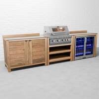 Draco Grills Teak 4 Burner Outdoor Kitchen with Modular Double Cupboard and Double Fridge, With Side Panels / End of June 2024