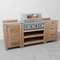 Draco Grills Teak 4 Burner Outdoor Kitchen with Modular Single Cupboard and Triple Drawer Unit, Without Side Panels / End of June 2024