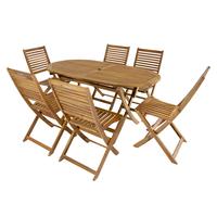 Acacia Wooden Furniture Patio Oval Table & 6 Chairs (7 Pc)