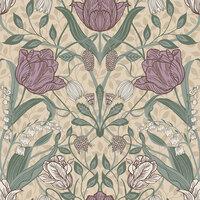 Apelviken Tulip Wallpaper Beige Green Pink Galerie 33007