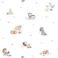 Little Explorers 2 Wallpaper Farm Animals White Galerie 14830