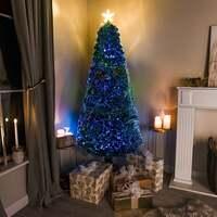 2ft - 7ft Green Pin Prick Fibre Optic Christmas Tree with Multi Coloured Fibre Optic Lights, 4FT