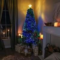 2ft - 7ft Green Pin Prick Fibre Optic Christmas Tree with Multi Coloured Fibre Optic Lights, 5FT