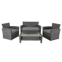 Deluxe Modern 4 Piece Rattan Garden Furniture Set - Natural/Grey