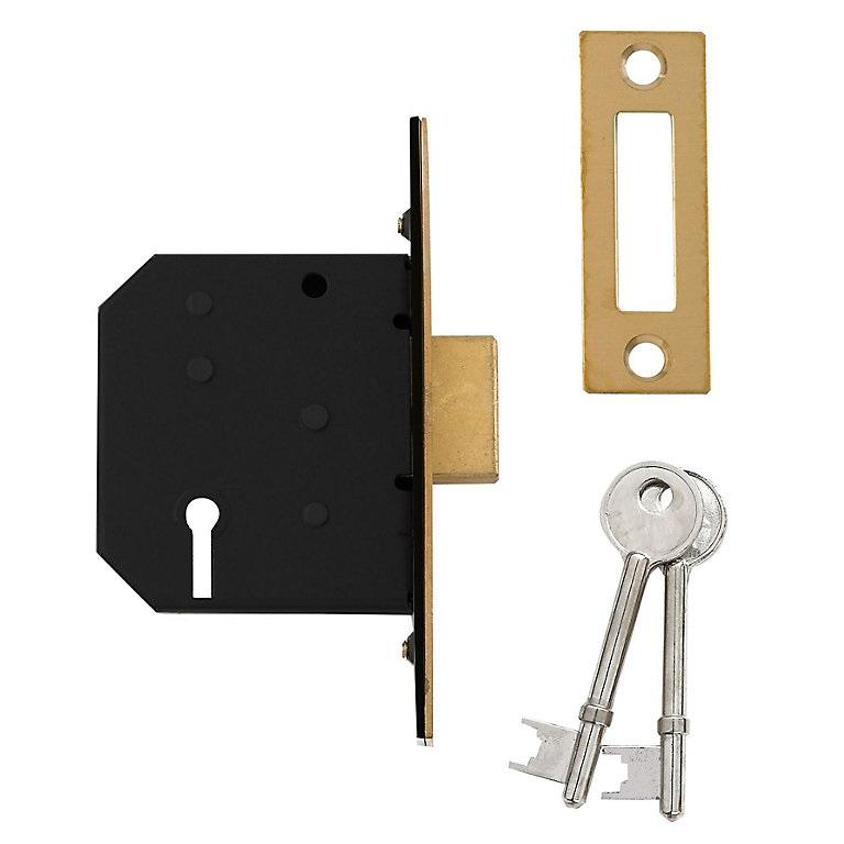 3-Lever Deadlock, Polished Brass Finish - 77mm