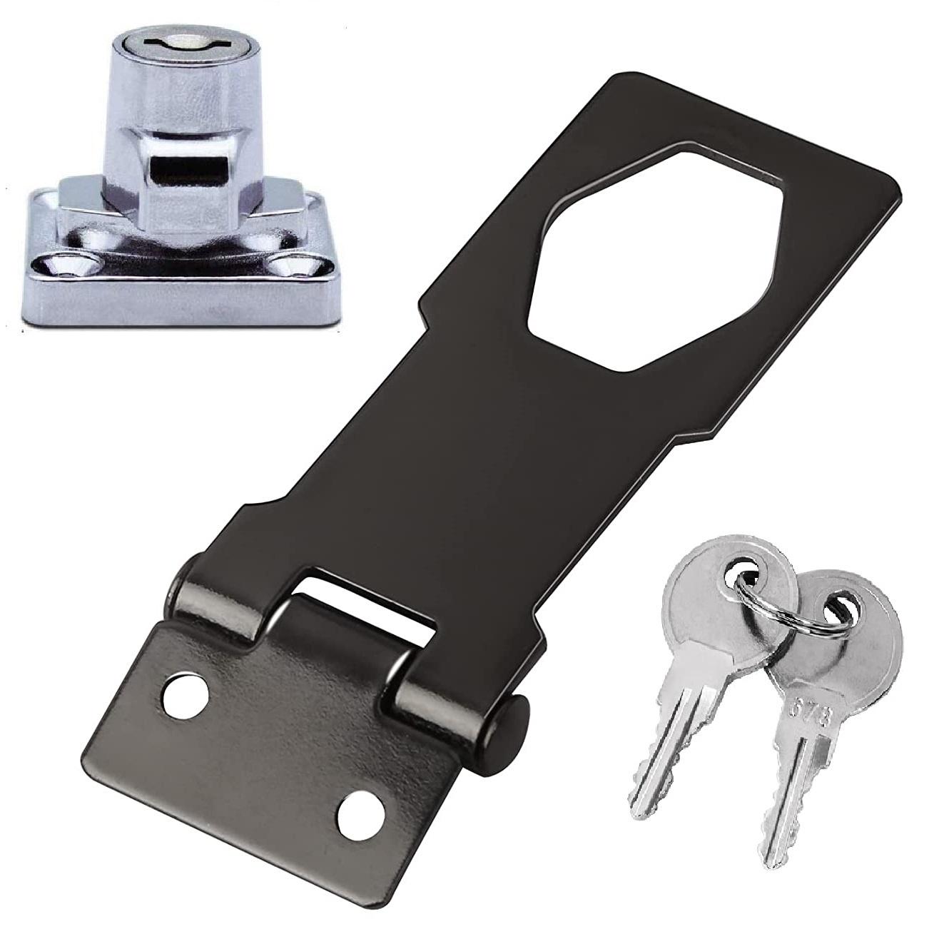 Locking Hasp & Staple, Black and Chrome - 114mm