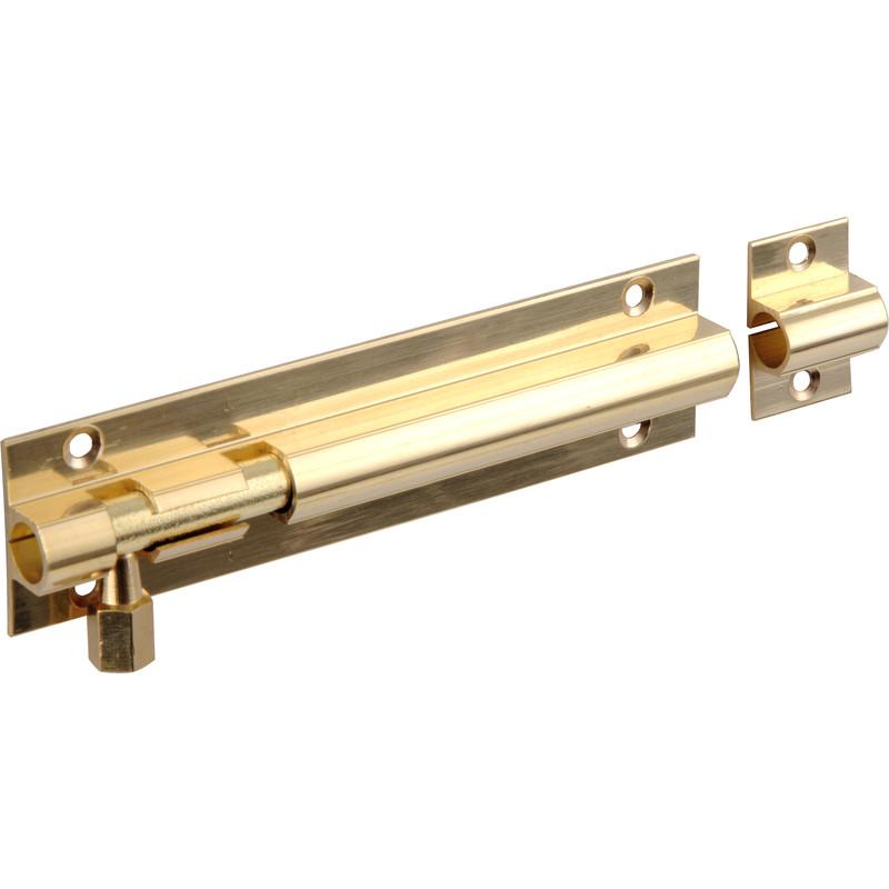 Door Bolt, Brass Plated Stainless Steel - 75mm