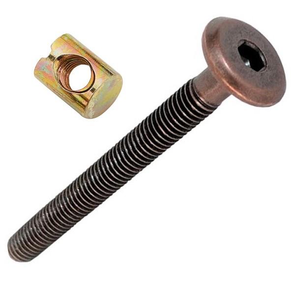 Allen Headed Furniture Connector Bolts, Bronze Plated M6 x 150mm with M6 x 12mm Barrel Nuts (4 of Each Piece)