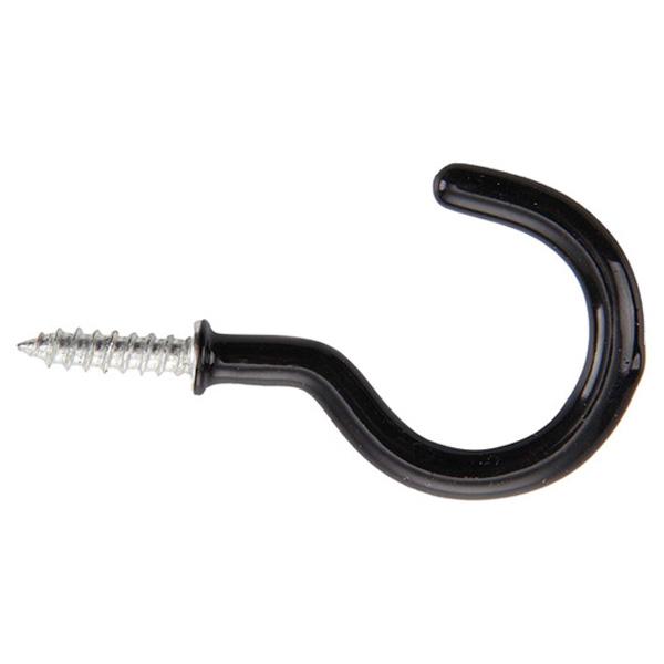 Cup Hooks, Black Plastic Coated, 22mm (10 Pack)