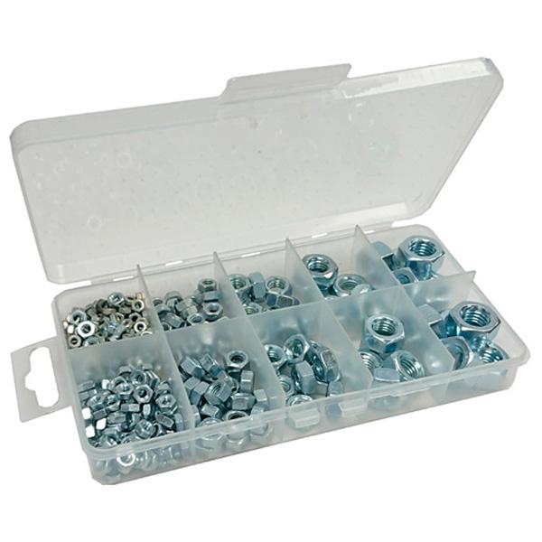 Assortment of BZP Hex Nuts, 130 Pieces in a 10 Compartment Carry Case.