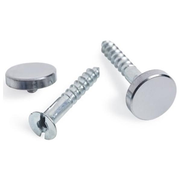 Mirror Screws, Zinc Plated 38mm & 15mm Diameter Bright Chrome Flat Caps (10 Pack)