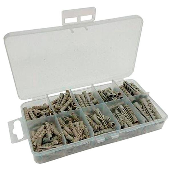 Assortment of Grey Heavy Duty Rimless Nylon Wall Plugs, 220 Pieces in a 10 Compartment Carry Case.