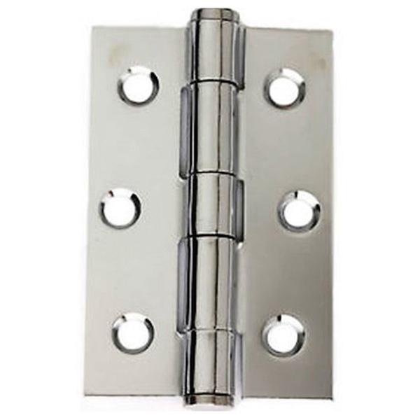 Grade 7 Fire Door Rated Heavy Duty Steel Butt Hinges, Polished Chrome 75mm (2 Pack)