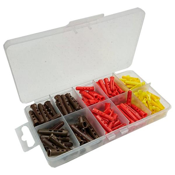 Assortment of Standard Size/Colour Wall Plugs, 240 Pieces in a 10 Compartment Carry Case.