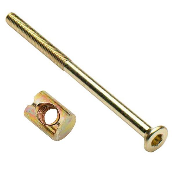 Allen Headed Furniture Connector Bolts, Yellow Zinc Plated M6 x 100mm with M6 x 12mm Barrel Nuts (10 of Each Piece)