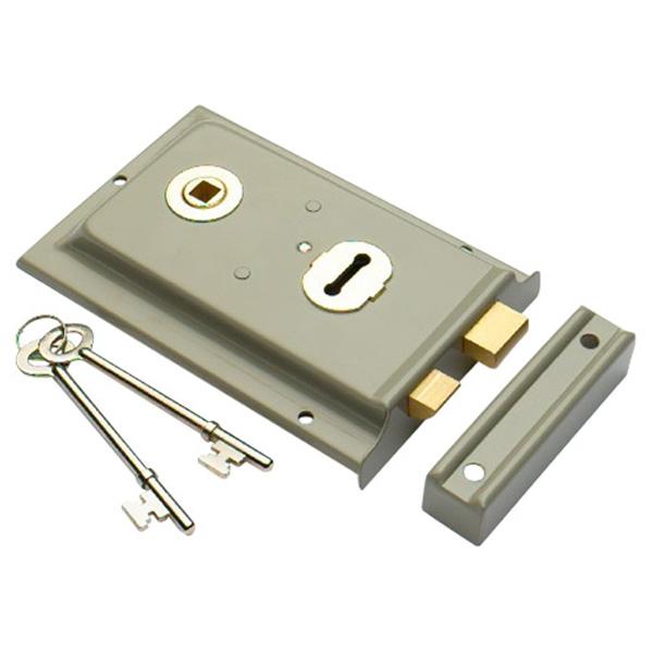 Rim Sashlock with 2 Keys, Grey 150mm x 100mm with 75mm Keeper