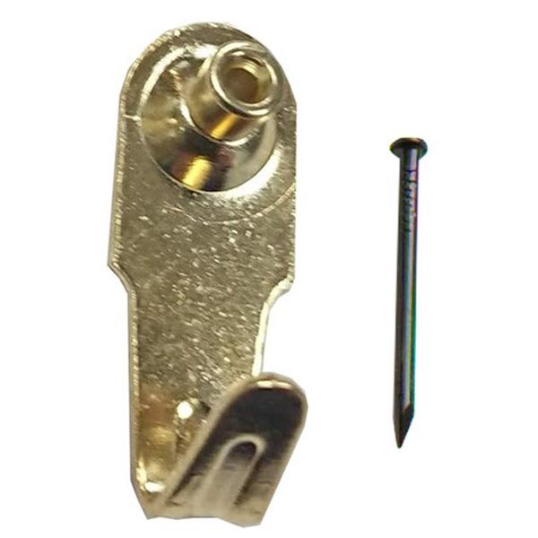 Heavy Duty Picture Hooks, Single Pin with Guide Hole, Bright Brass 9mm x 24mm, Complete with 25mm Pins, Maximum Load 9 Kg (20 Pack)