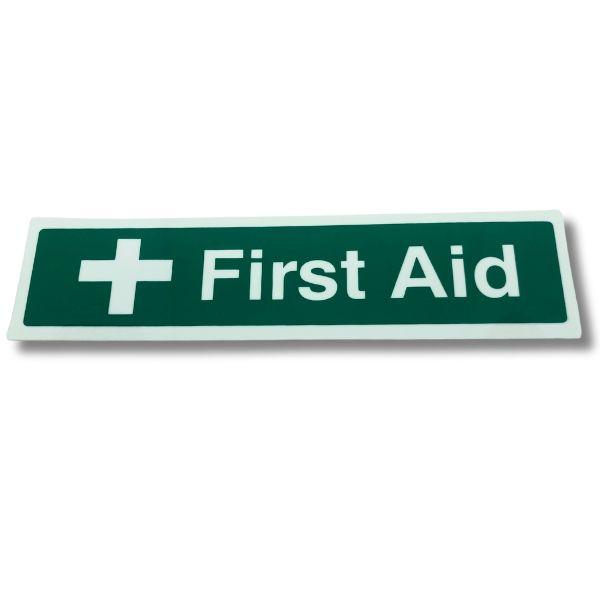 Peelable "First Aid" sign - Green Background, 200 x 50mm