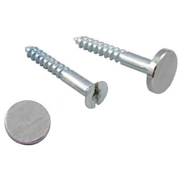 Mirror Screws, Zinc Plated 32mm & 15mm Diameter Satin Chrome Flat Caps (10 Pack)