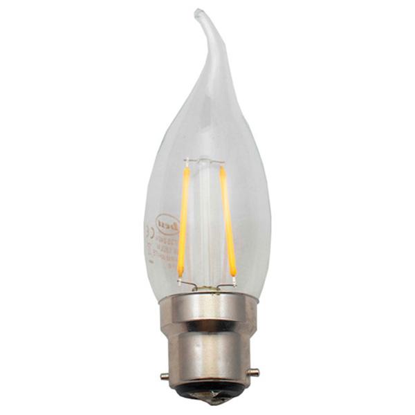 C35T LED 4-Filament Candle Bulb with Bent Tip, 2W BC/B22/B22d/Ba22d, Clear Warm White