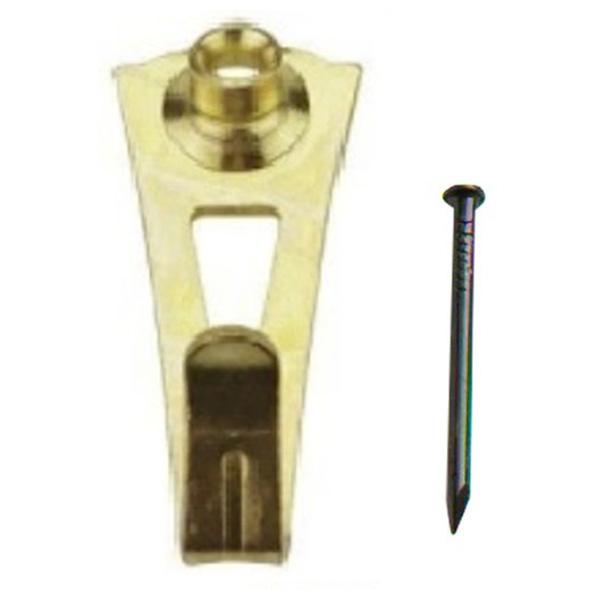 Heavy Duty Picture Hooks, Single Pin with Guide Hole, Bright Brass 13mm x 32mm, Complete with 25mm Pins, Maximum Load 5 Kg (20 Pack)