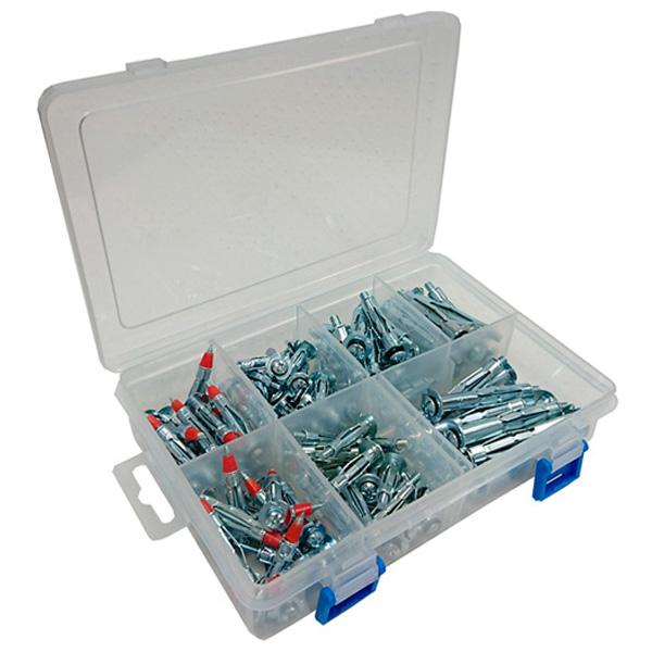 Assortment of BZP Hollow Wall Anchors, 60 Pieces in a 8 Compartment Carry Case.