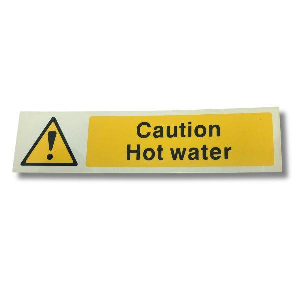 Peelable "Caution Hot Water" sign - Yellow Background, 200 x 50mm