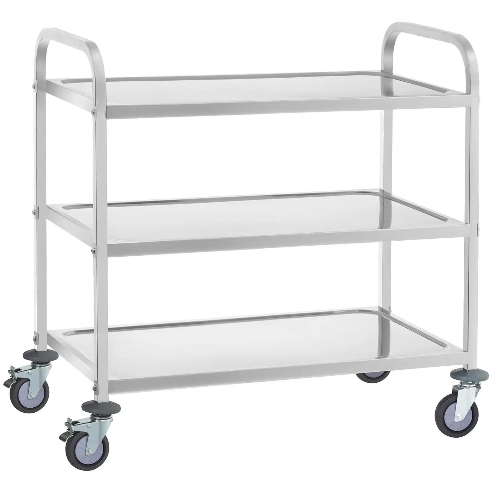 Serving Trolley - Stainless Steel - 3 Troughs - Up To 150 Kg - 2 Brakes