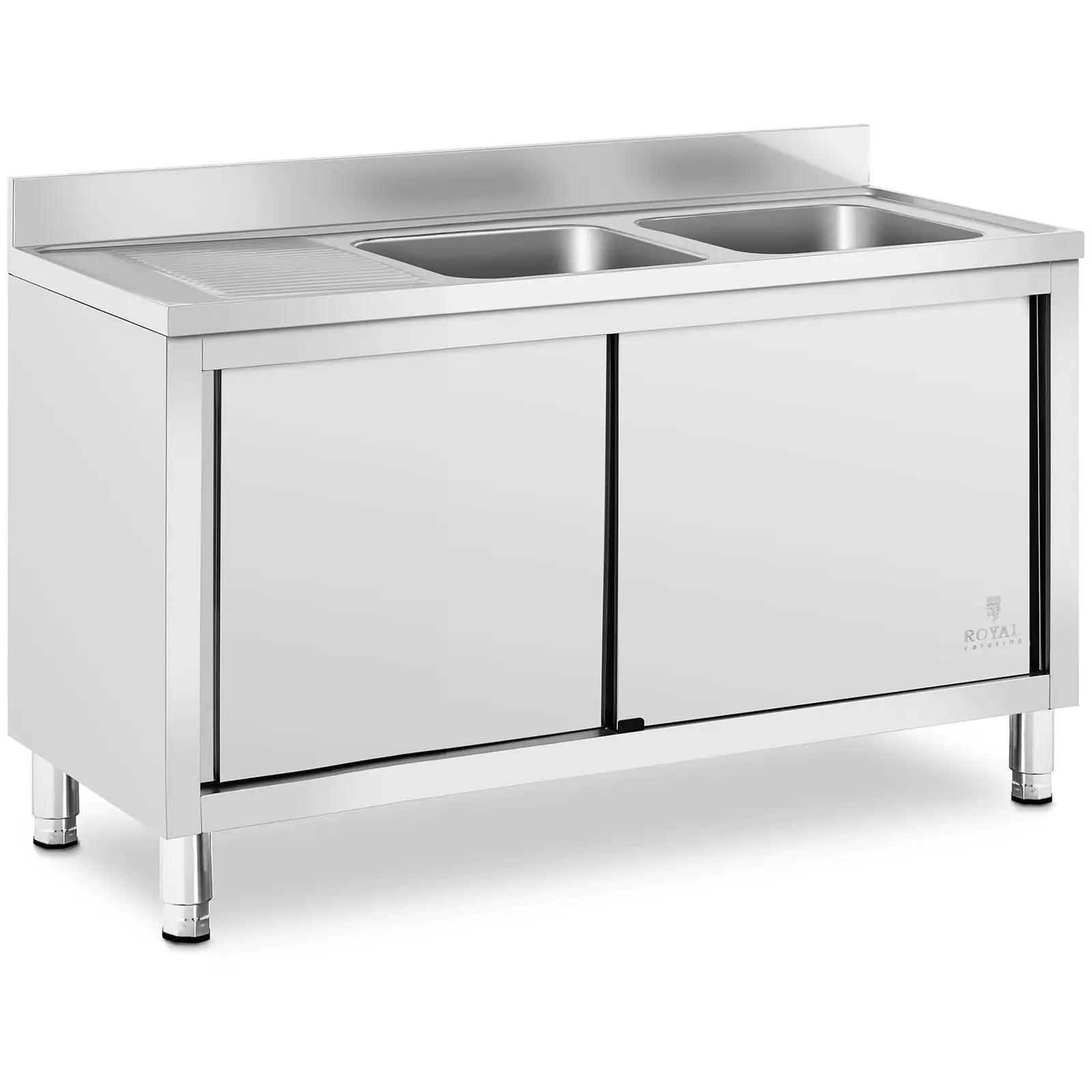 Commercial Kitchen Sink - 2 Basins - Royal Catering - Stainless Steel - 500 X 400 X 300 Mm