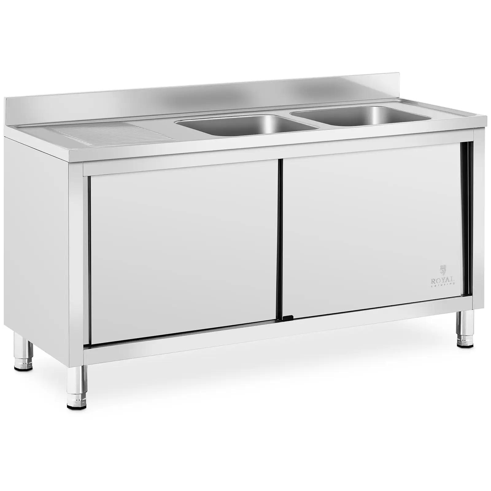 Commercial Kitchen Silver Sink - 2 Basins - Royal Catering - Stainless Steel - 400 X 400 X 250 Mm