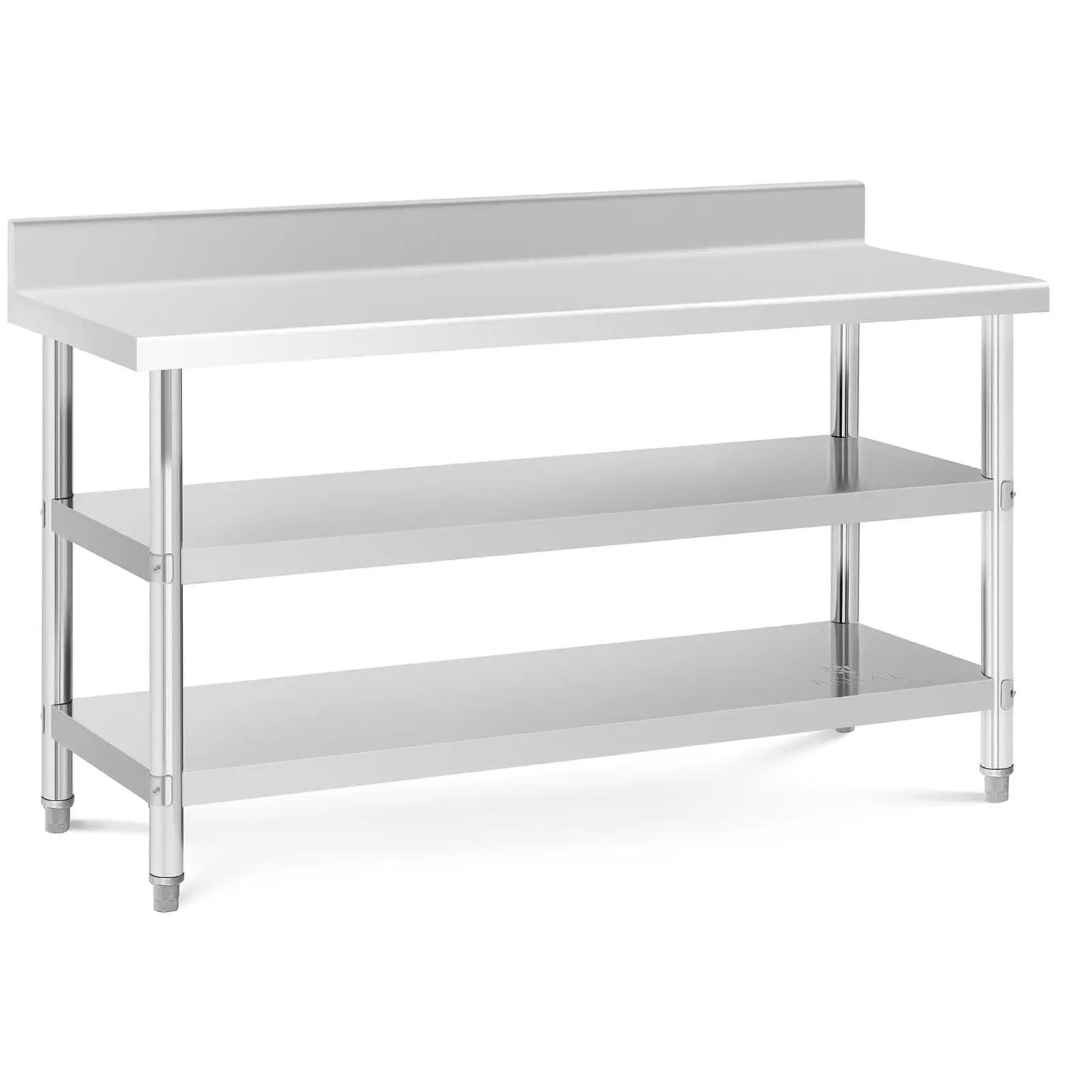 Stainless steel table with backsplash - 150 x 60 x 16.5 cm - 226 kg - 2 shelves - Royal Catering