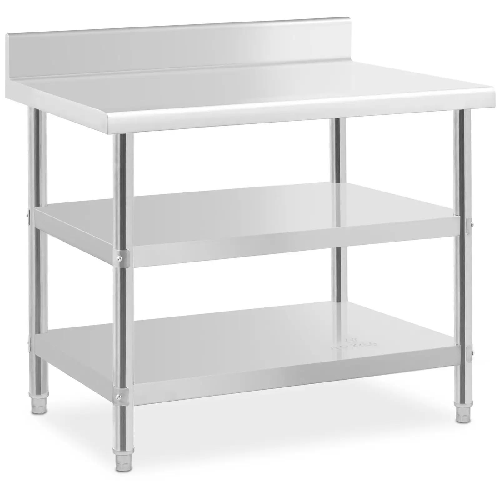 Stainless Steel Work Table With Upstand - 100 X 70 X 16.5 Cm - 204 Kg - 2 Shelves - Royal Catering