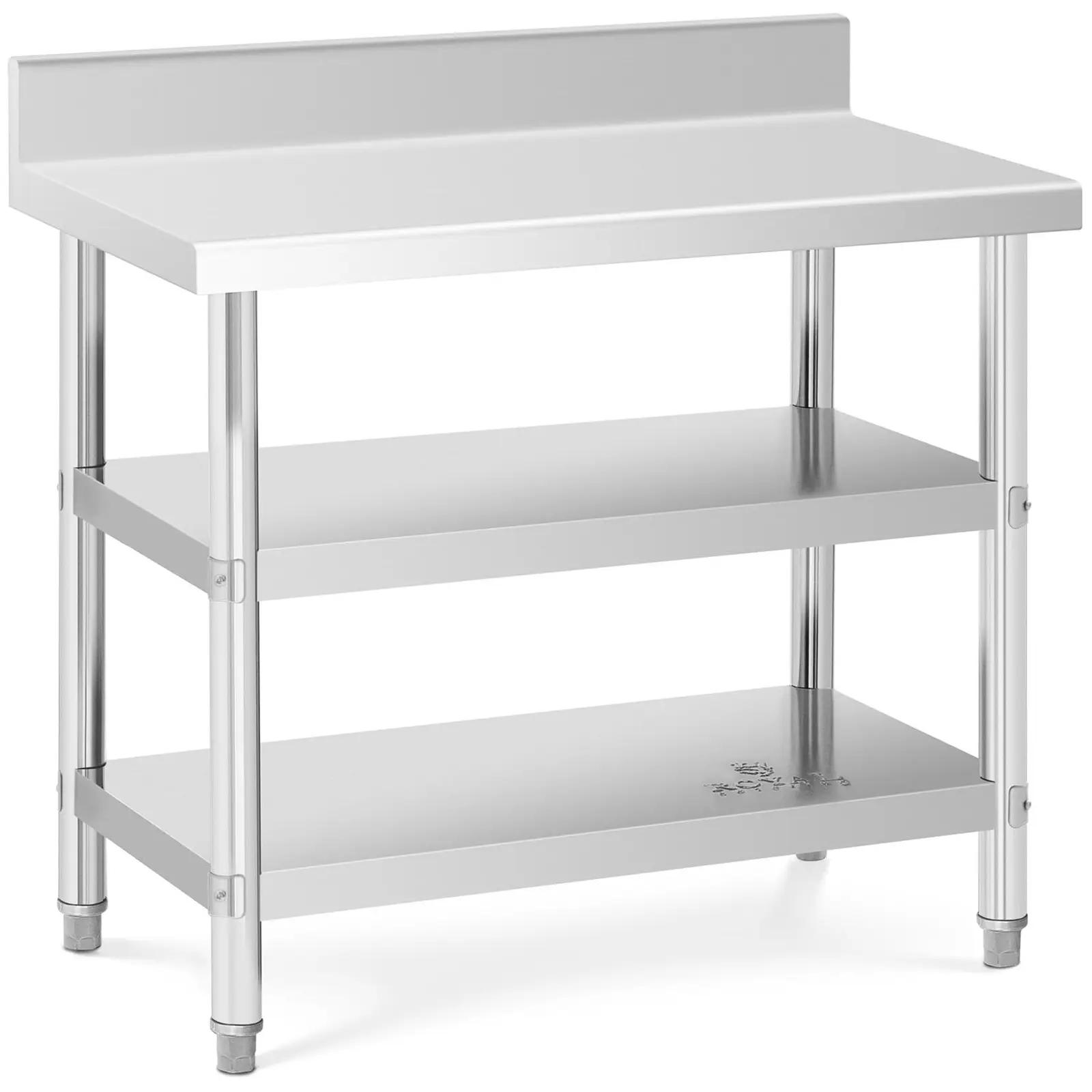 Stainless Steel Work Table With Upstand - 100 X 60 X 16.5 Cm - 199 Kg - 2 Shelves - Royal Catering